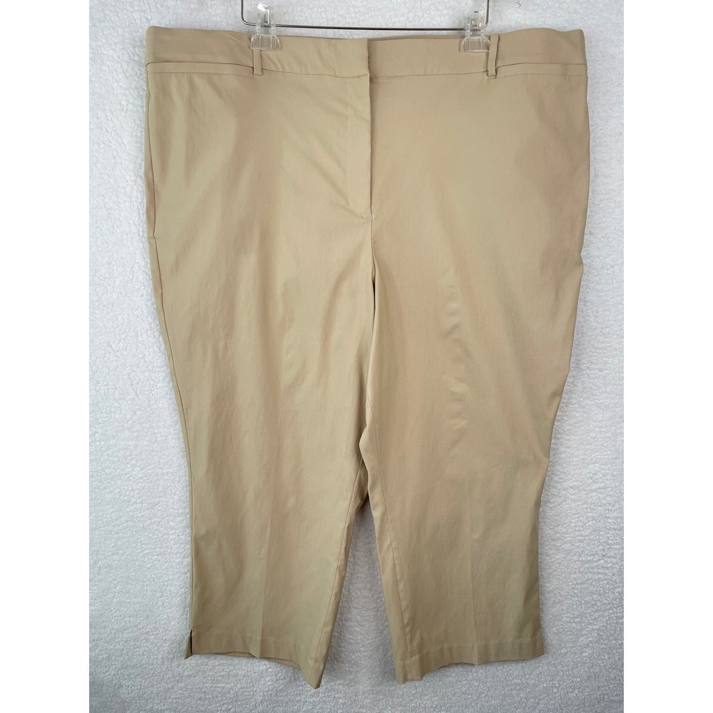 Lane Bryant Tan Khaki Cropped Capri Pants Size‎ 26 High Rise Stretch Slit Hem